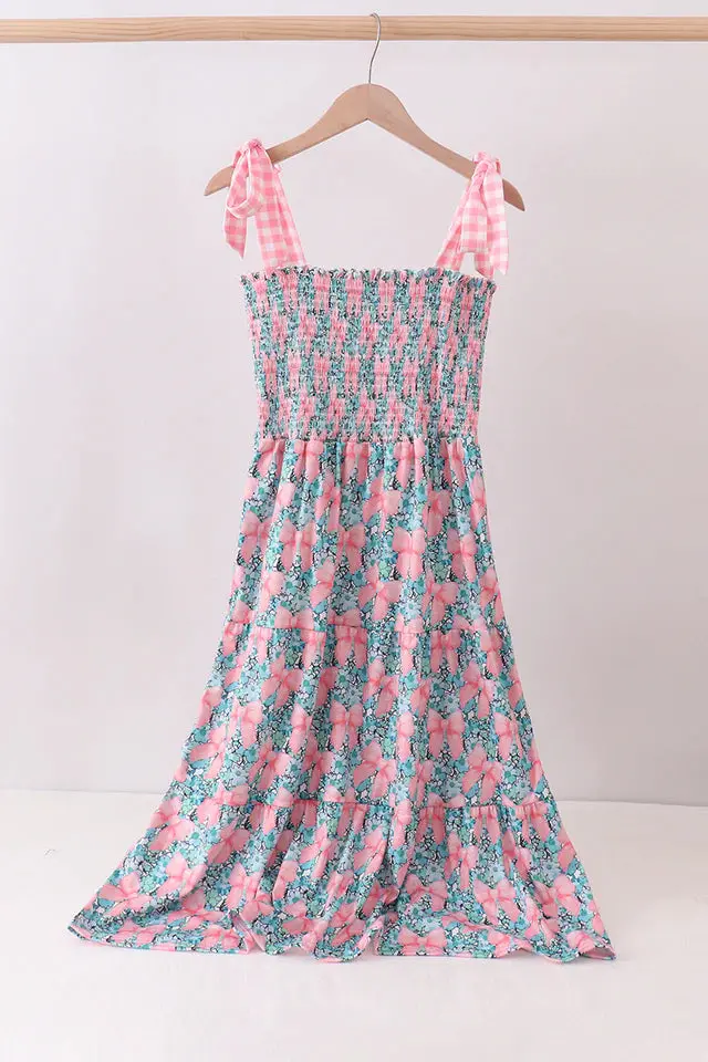 Abby & Evie Pink Floral Smocked Tiered Dress 113047 1