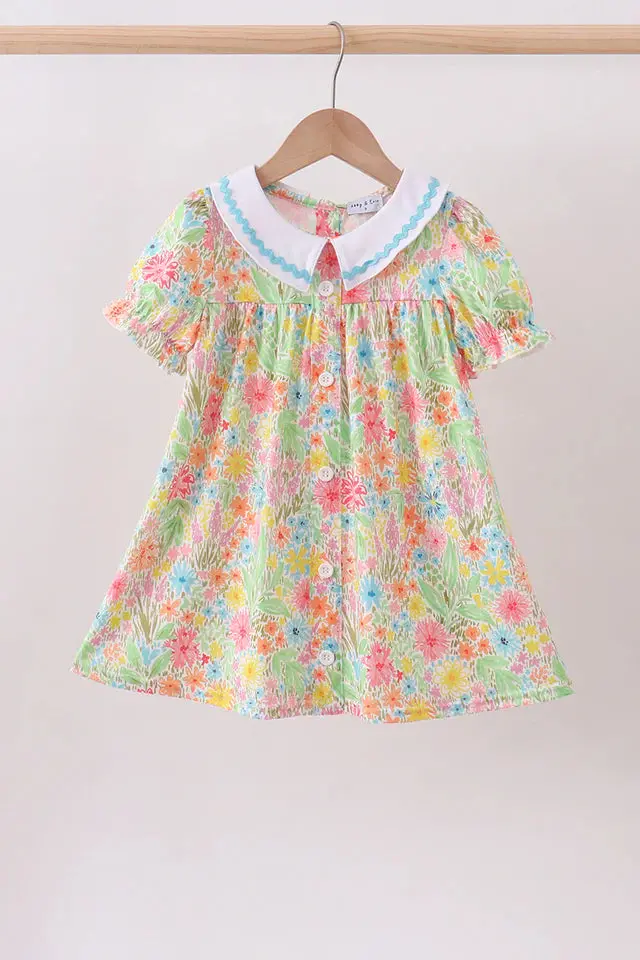 Abby & Evie Pink Foral Print Puff Sleeve Ruffle Dress 113153 1