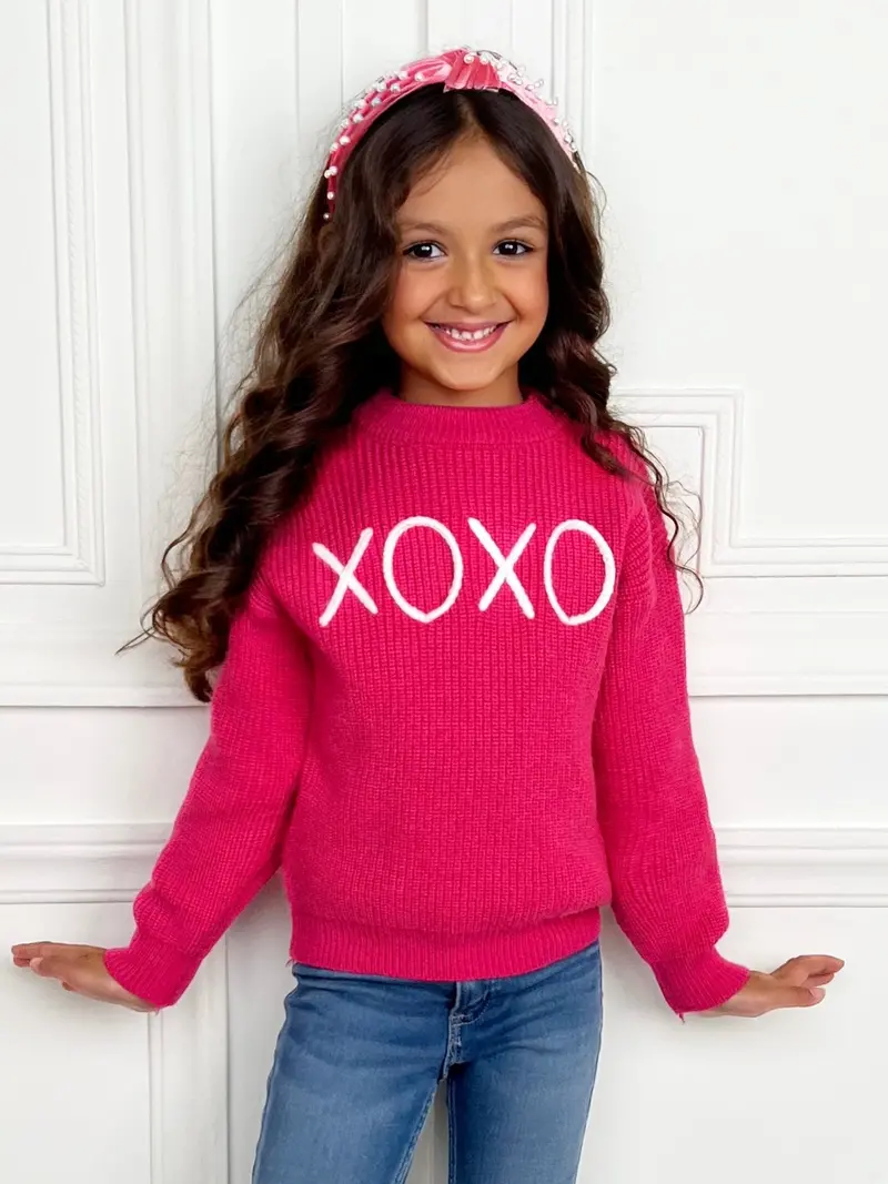 Mia Belle Girls "Xoxo" Embroidered Chunky Knit Sweater 1