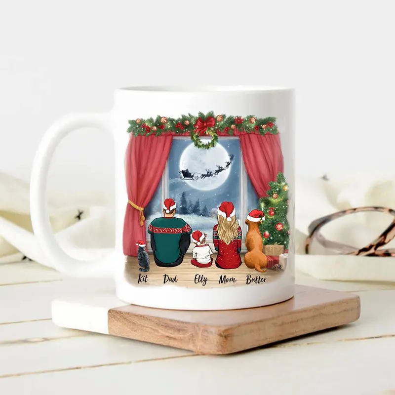 Waiting For Santa - Family With Dog & Cat Christmas Mug - Personalized Christmas Mug, Gifts For Family 1