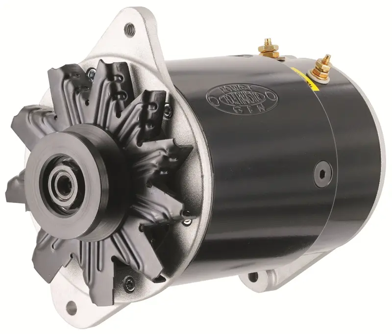 Powermaster 82111-2 Short-Case 90A Powergen Alternator – 12V, 65A Idle Output, Black Finish W/Lamp Terminal 1